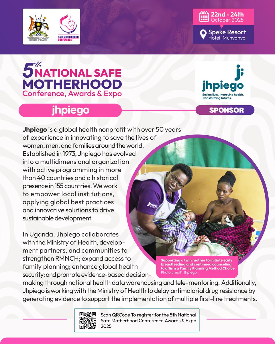 NSMC 2025 PARTNER SPOTLIGHT 

We are excited to announce that <a href="/JhpiegoUganda/">Jhpiego Uganda</a> is a Sponsor of the 5th National Safe Motherhood Conference.

Register and join us at the #NSMC2025 to learn more about their impact.

 Here is the registration link 👇 safemotherhoodconference.org/register-now