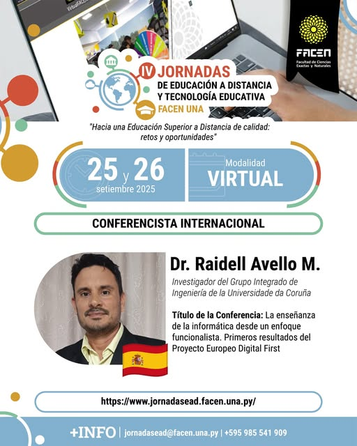 Hoy en IV Jornadas de Educación a Distancia y Tecnología Educativa. <a href="/facenunaoficial/">FACEN - UNA</a> 
Modalidad Virtual 📷jornadasead.facen.una.py