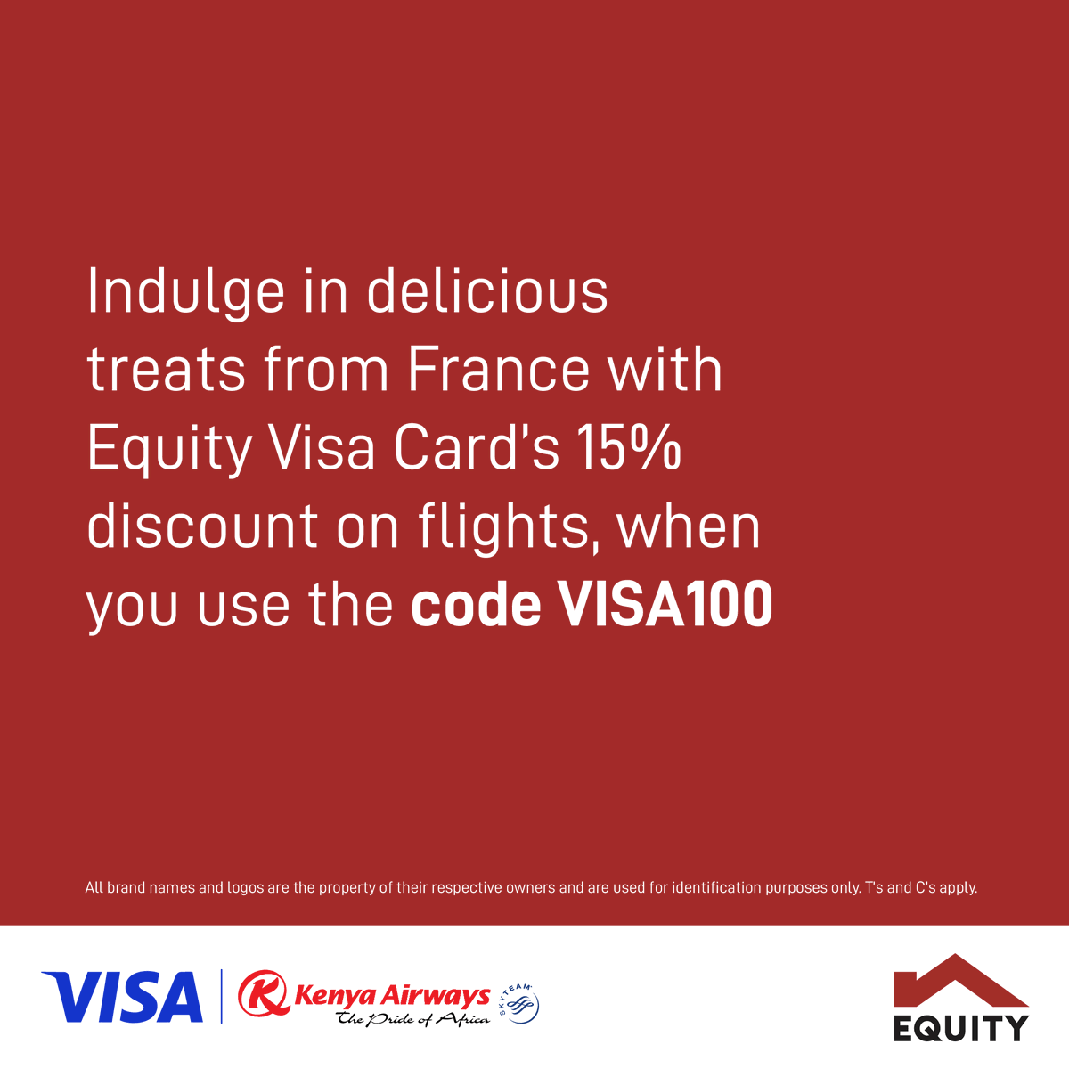 KeEquityBank's tweet photo. Taste the flavors of Paris! Book your next culinary journey with Kenya Airways and Equity Visa Card and save 15%.
Secure your seat at https://t.co/zcQotqSyXe
Offer valid till 30 Sept 2025. Travel till 31 Jul 2026. Terms apply.
#MakingIt #PayWithVisa https://t.co/kwMXDcxeVA