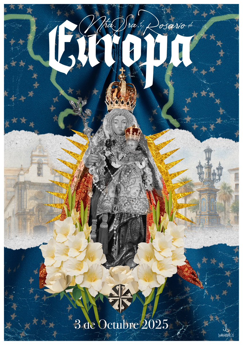 🖌️ Así es la obra de Jaime de Luna que ilustra el cartel que desde hoy, anuncia la Salida Procesional de Gloria de Ntra. Sra. del Rosario de Europa, el 3 de octubre.

#laColumna