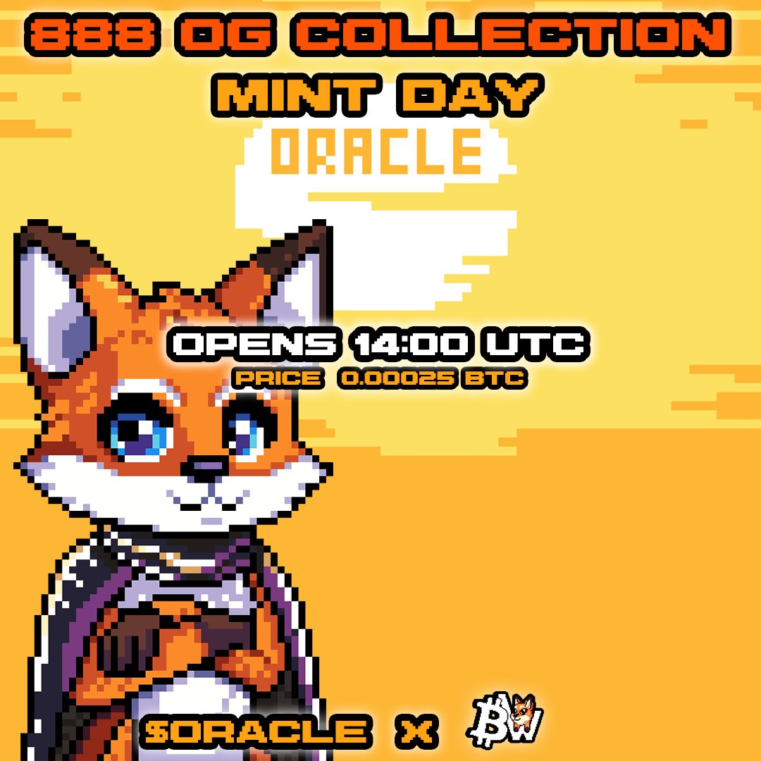 Bitcoinworldapp's tweet image. Less than 4 hours left!⏳
The 888 OG Genesis Prophets mint goes live today on @trygamma 🟧🔥

⏰ 14:00 UTC | 💰 0.00025 BTC
Only 888 supply — stake to earn $ORACLE + BTC yield ⚡

Mint link 👉gamma.io/ordinals/colle… 🦊