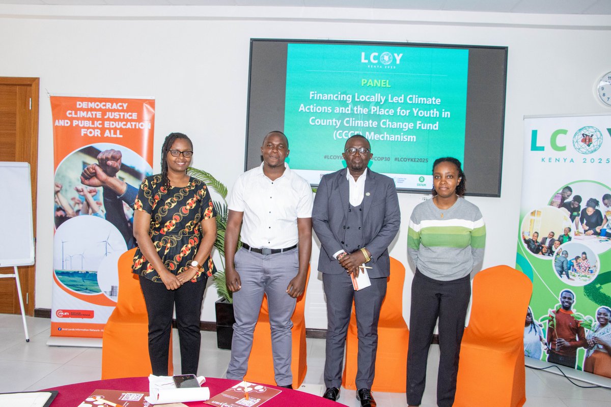 LCOYKenya2025's tweet image. Panelists:
1. Mohamed Almas, Youth Senate Kenya &amp;amp; Shella WCCPC Member, Kilifi County.
2. Emmah Wanjiru, Climate Change Officer, Nakuru County Government
3. Kelly Banda, VSO &amp;amp; Kilifi County FLLoCA CSO Representative #LCOYKenya2025 #COP30 #RoadToCOP30 #LCOYKE2025 @youngo_unfccc