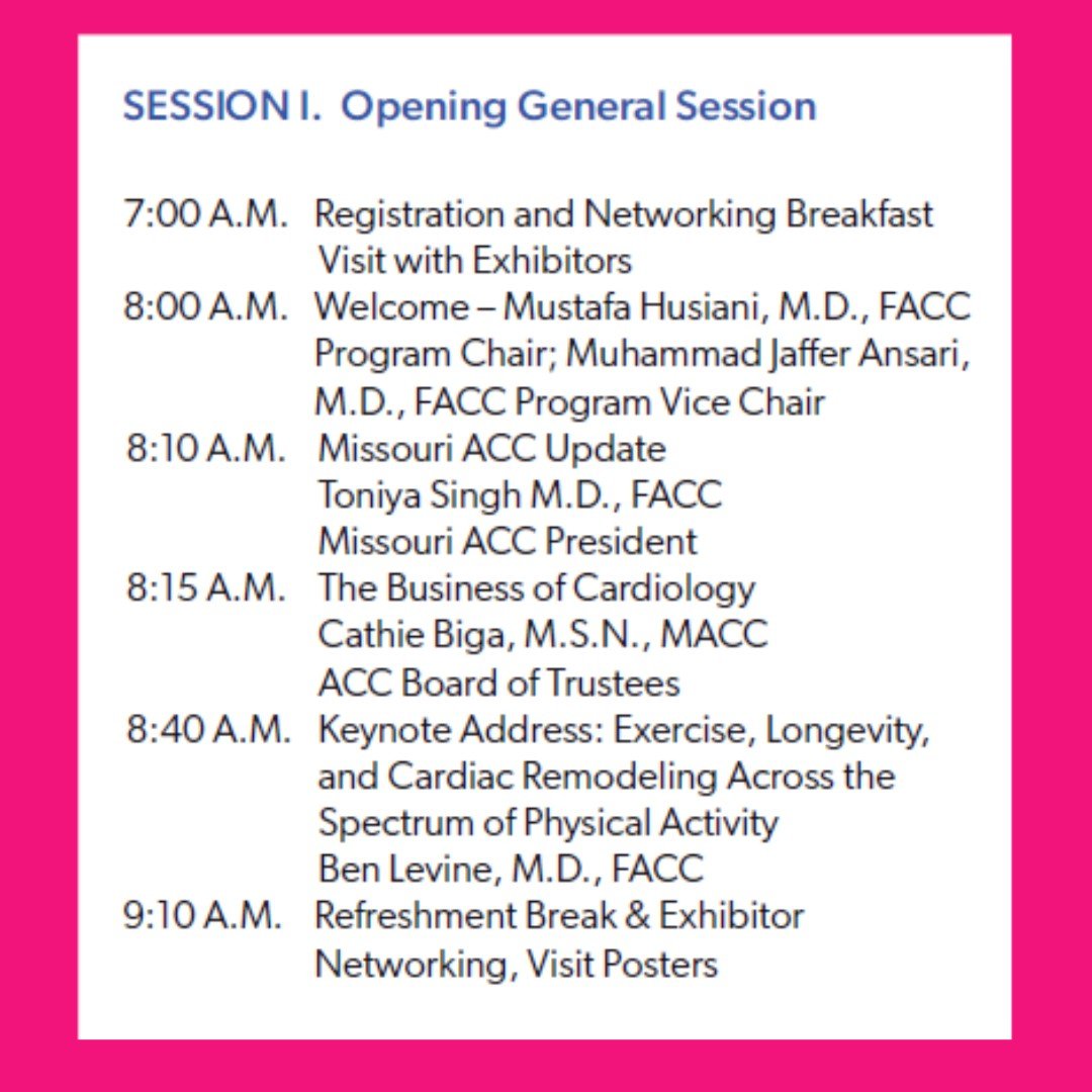 MissouriACC's tweet image. 3.📅 Oct 11 • 📍 St. Louis, MO
8:15 AM The Business of Cardiology with @CathieBiga. Practical insights for teams and leaders.

Register: ow.ly/cabp50WHAbm
Brochure: ow.ly/r2ES50WHAbn

#MOACC25 #MOACC #CardioTwitter