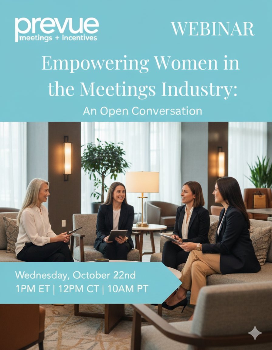 WEBINAR: Empowering Women in the Meetings Industry: An Open Conversation

📅 Wednesday, October 22nd
⏰ 1 PM ET | 12 PM CT | 10 AM PT

Register today! prevuemeetings.com/all-webinars/e…

#MeetingsAndEvents #WomenInEvents #EventProfs #GenderEquity #Leadership