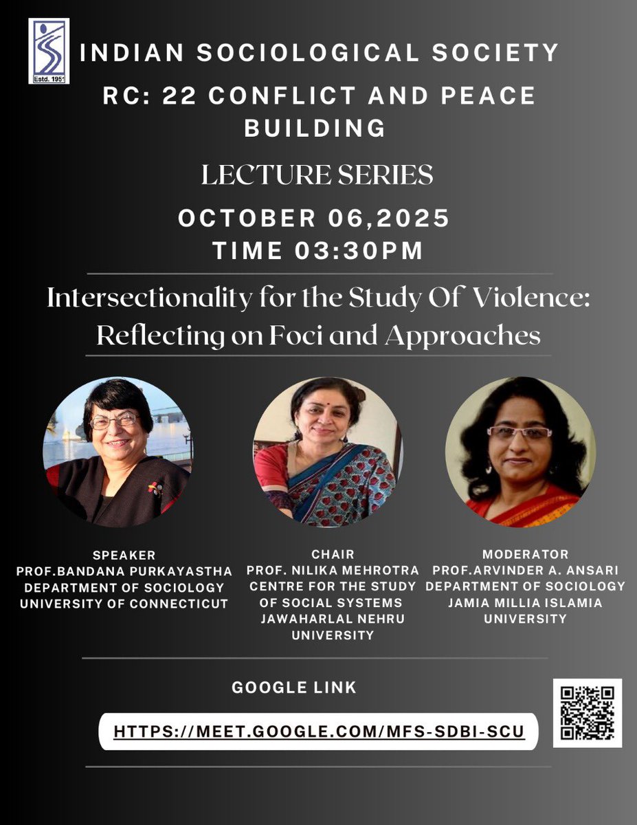 RC 22 of the ISS brings to you, under its lecture series, a talk on ‘Intersectionality for the study of violence: Reflecting on Foci and Approaches’ — on 06 October, 2025 at 3:30 PM. 

🔗 meet.google.com/mfs-sdbi-scu