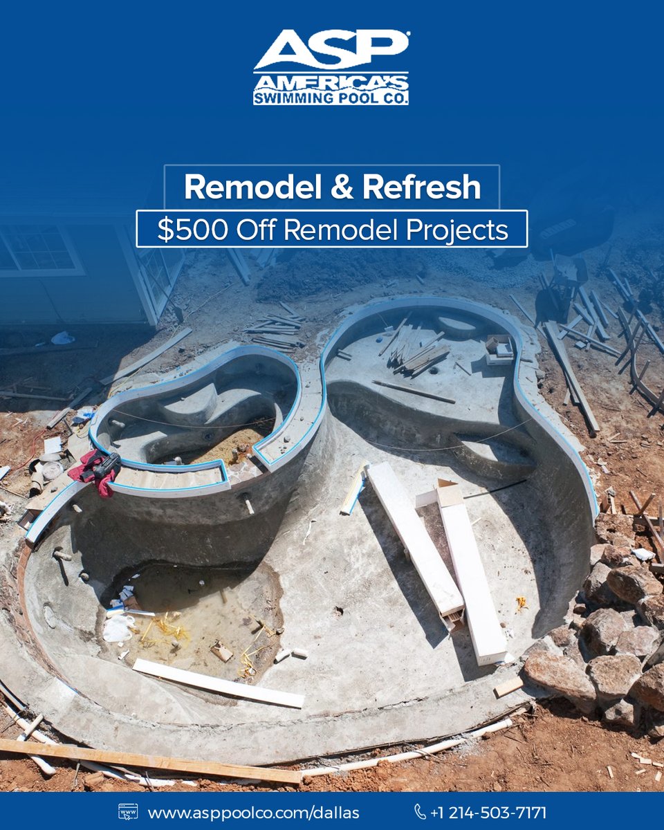 ASPDallasTexas's tweet image. Bring your pool back to life with a professional pool remodeling service and enjoy $500 off projects over $5,000. Whether it’s safety upgrades or stylish finishes, we’ll help you create a backyard oasis. Offer valid thru Oct 31, 2025. 🏊#PoolRemodel #BackyardVibes #PoolGoals