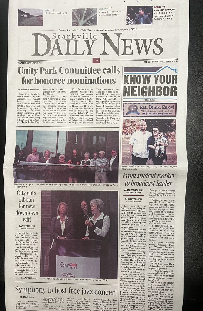 It is a crazy feeling when you see yourself on the front page of your home town paper Starkville Daily News. Getting to discribe why I love what I do reminded me how special it is that I get to work at Mississippi State Athletics 🐶🦴📰🎥