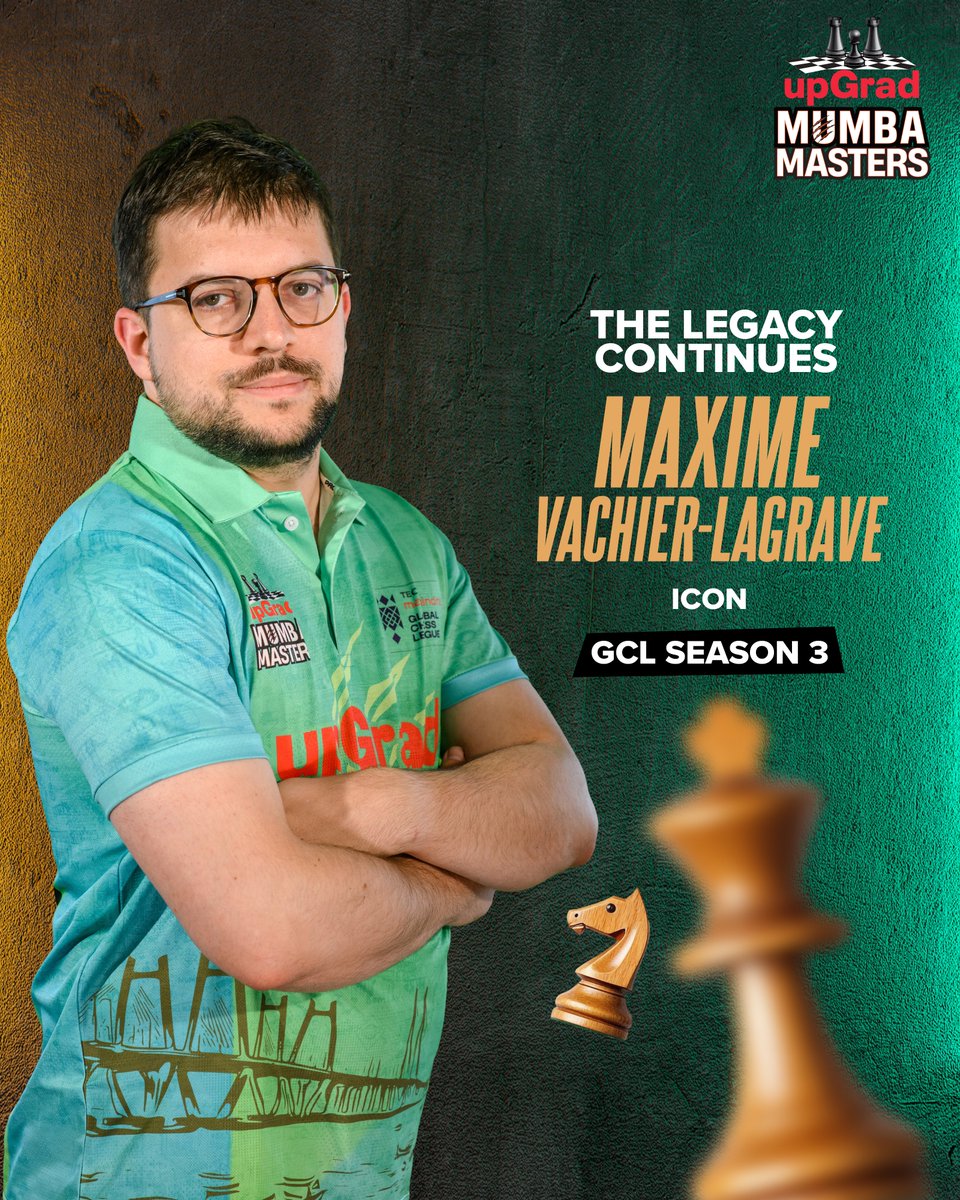 umumba's tweet image. The French flair is back on board ♟️ 
MVL continues as our 𝐈𝐜𝐨𝐧 player for season 3 of GCL 💚

#upGradMumbaMasters | #आमचीMumba | #TechMGCL | ⁦@Vachier_Lagrave⁩