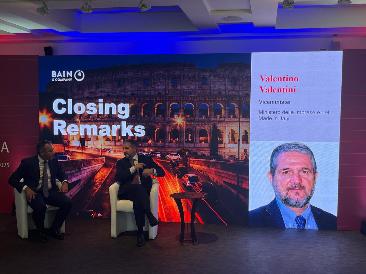 🎤 Oggi a Roma per l’intervento conclusivo dell'Emea Executive Forum organizzato da <a href="/BainandCompany/">Bain & Company</a> Italia.

<a href="/mimit_gov/">MIMIT</a>