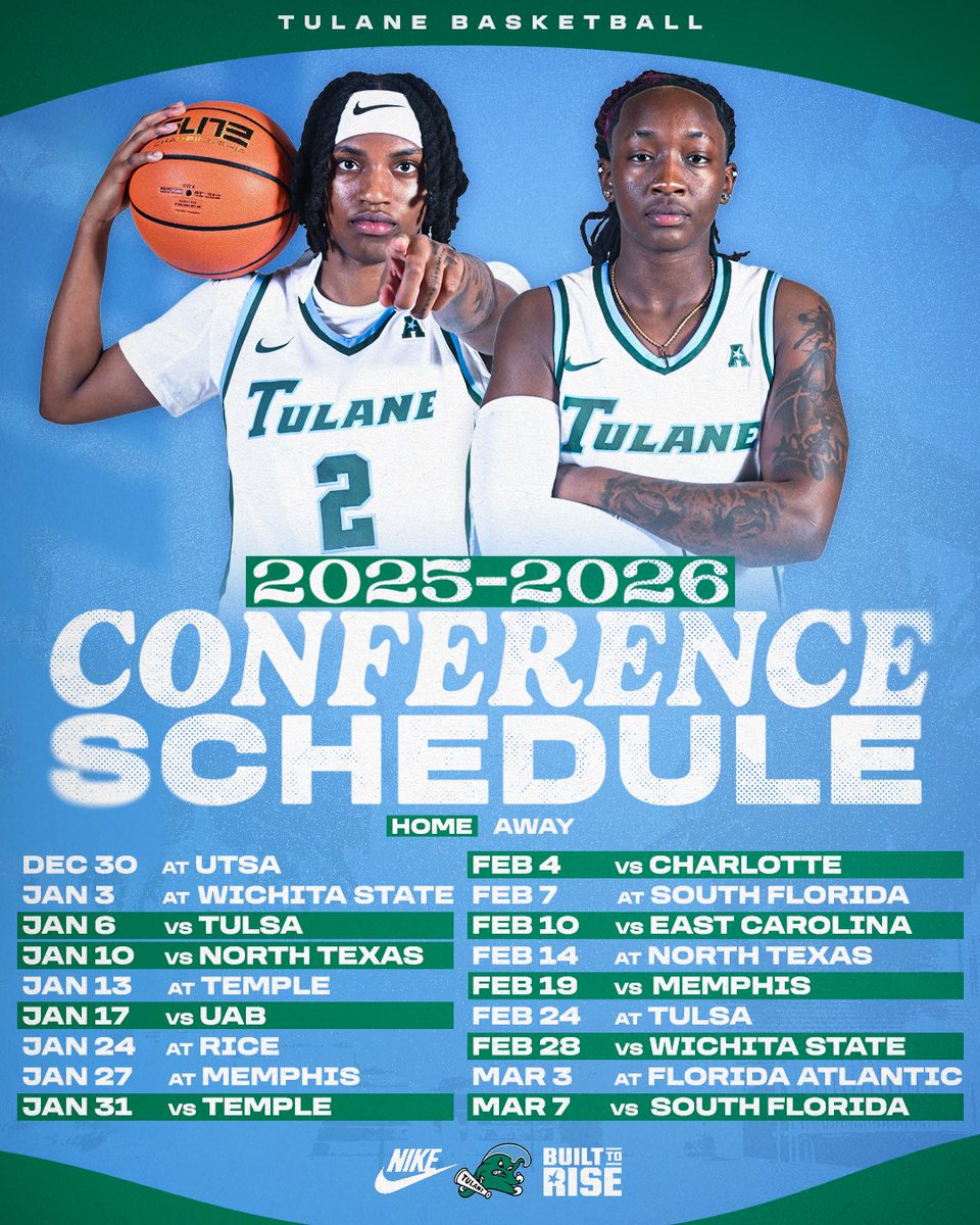 🏀 Game on. Mark your 📅!

RELEASE 🔗: tulanegreenwave.com/2526WBBConfere…

#RollWave 🌊