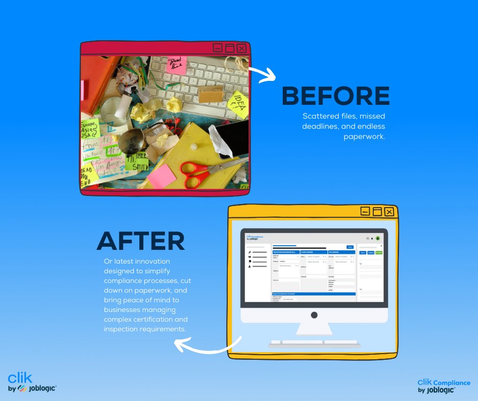 Clik (@clik_tweets) on Twitter photo Messy desk ➡️ Organized workflow ✨
Clik Compliance makes compliance feel this good.
Explore the highlights and see how Clik can empower your compliance strategy via our blog below!
ow.ly/NyWV50WY3OO Messy desk ➡️ Organized workflow ✨
Clik Compliance makes compliance feel this good.
Explore the highlights and see how Clik can empower your compliance strategy via our blog below!
ow.ly/NyWV50WY3OO