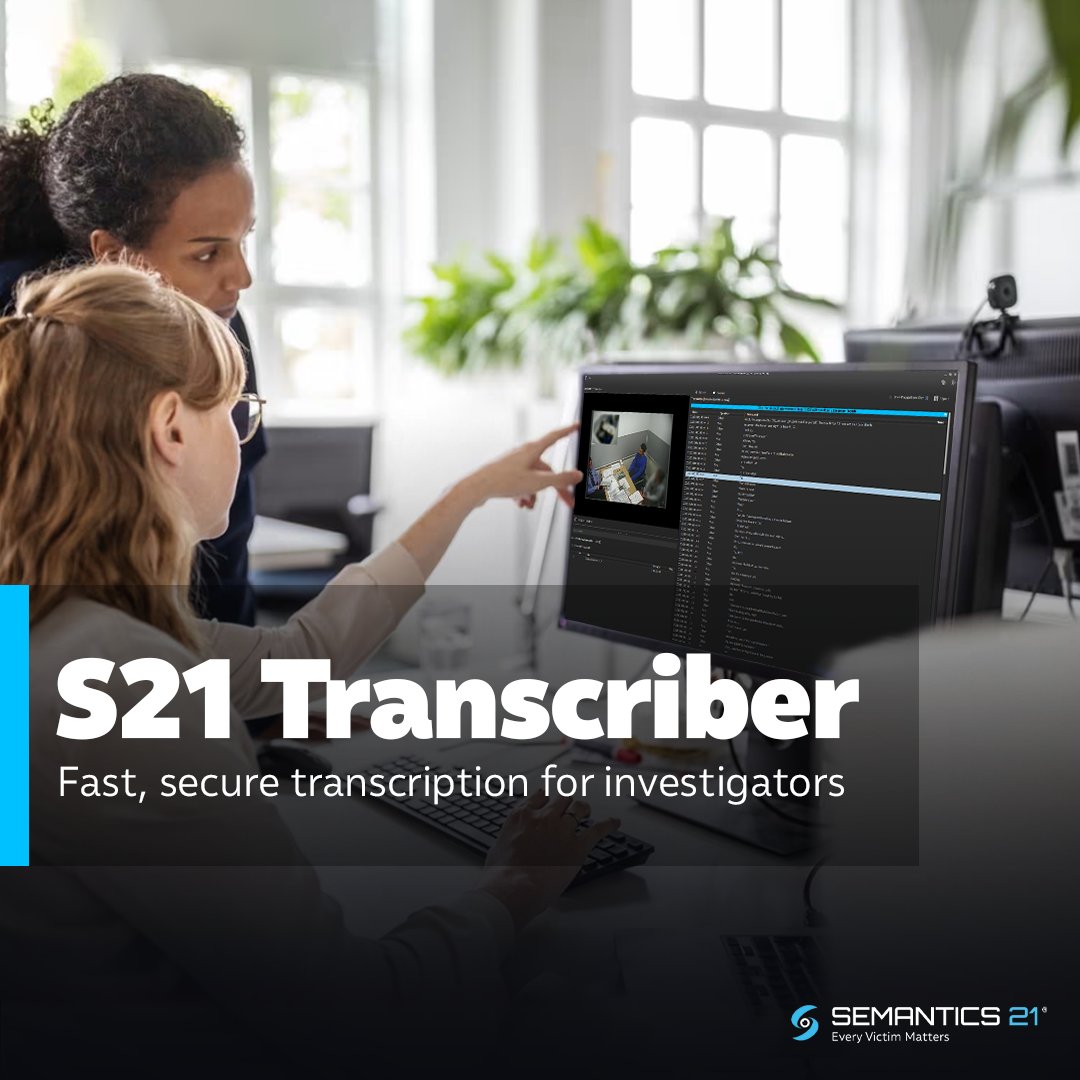 Semantics21's tweet image. Still typing interviews word for word? Stop.
S21 Transcriber does it quickly and accurately, saving hours of your time (and your sanity).
Stop typing and start investigating.