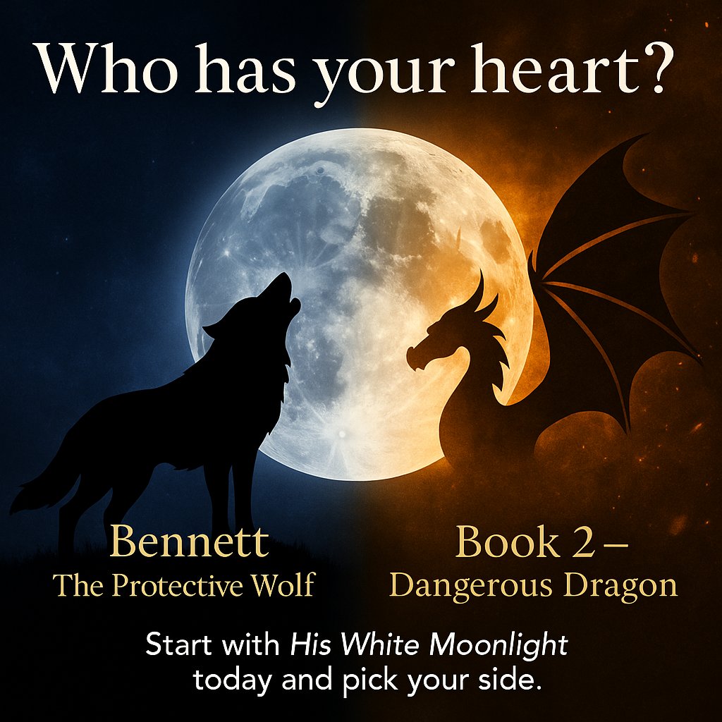 I have my headphones on, writing away (while my dog snores beside me 🐶). 
But I have something pressing to ask...
Are you swooning for Bennett, the protective wolf, or holding out for the dangerous dragon in Book 2? 🐺

#HisWhiteMoonlight #AmWriting #ShifterRomance