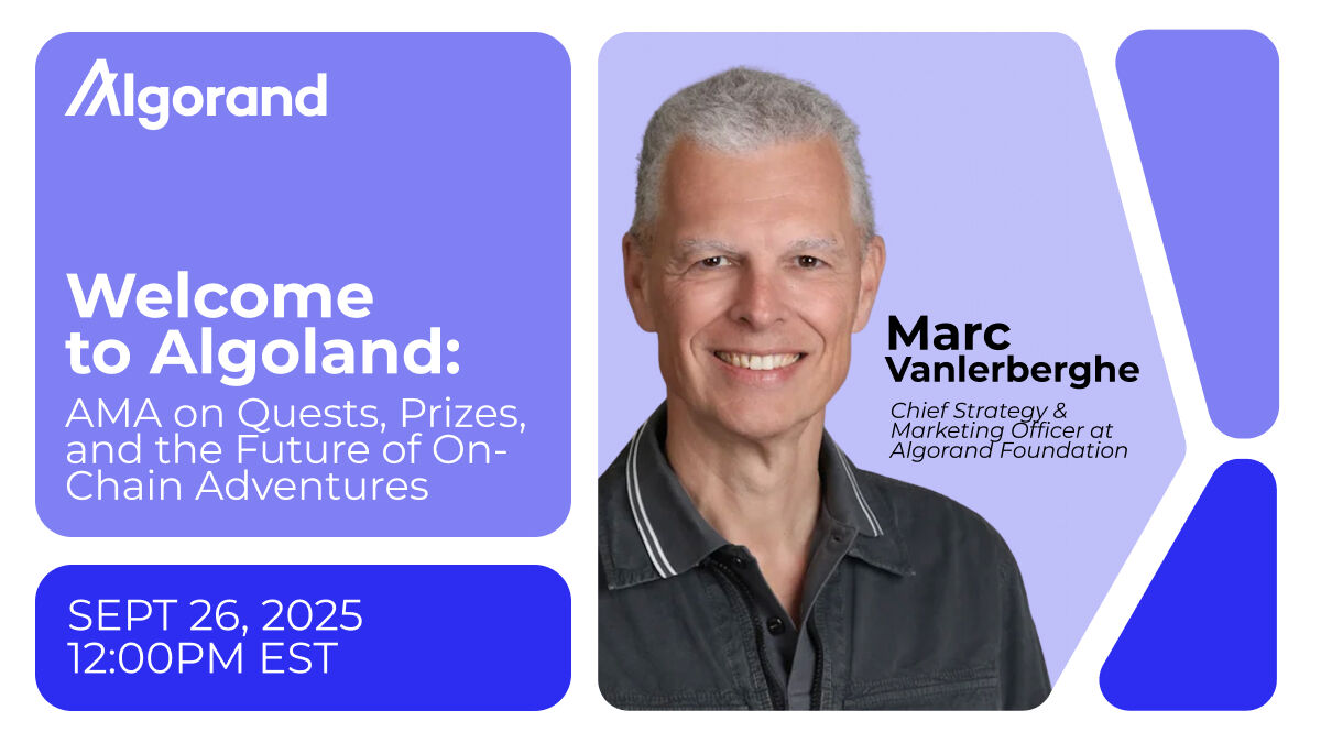 Cointelegraph's tweet image. On-chain quests – off-chain rewards. Join us on September 26 for an AMA with @AlgoFoundation to explore how Algoland makes learning DeFi, NFTs, and gaming interactive and full of surprises. 

🕜 12:00 pm EST

[In Collaboration with Algorand]