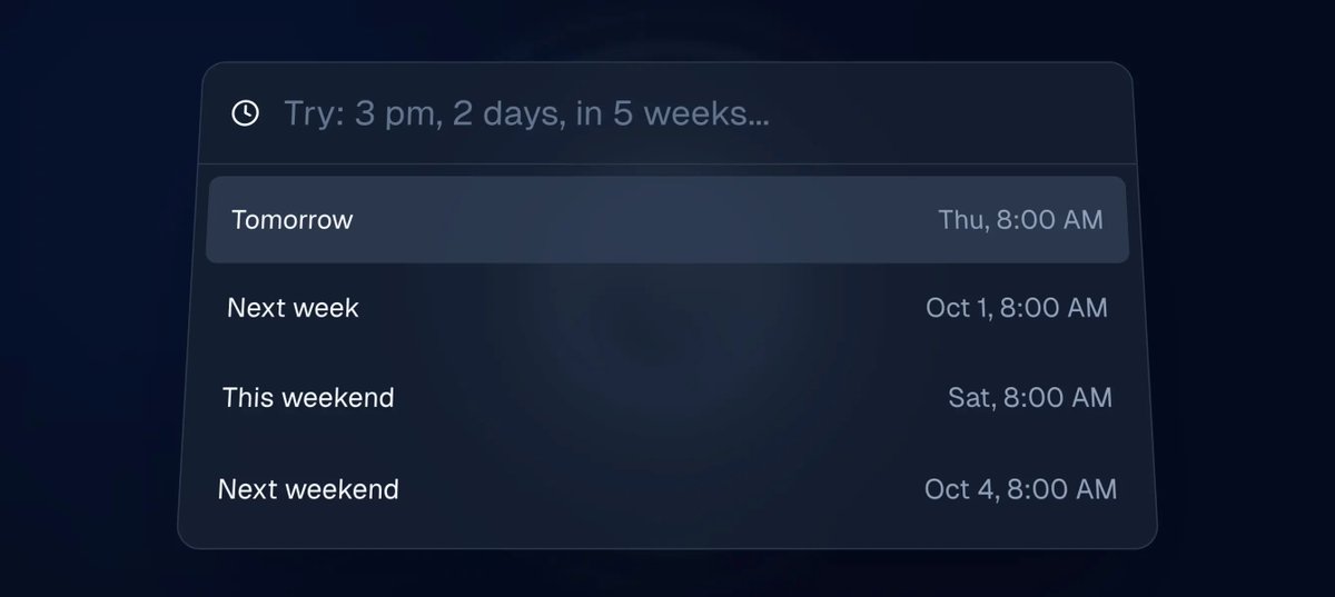 Shipped reminders for <a href="/InboxApp_/">Inbox</a> 

You can now set reminders on any conversation.

If there’s no reply by the time you choose, the thread will return to your inbox.