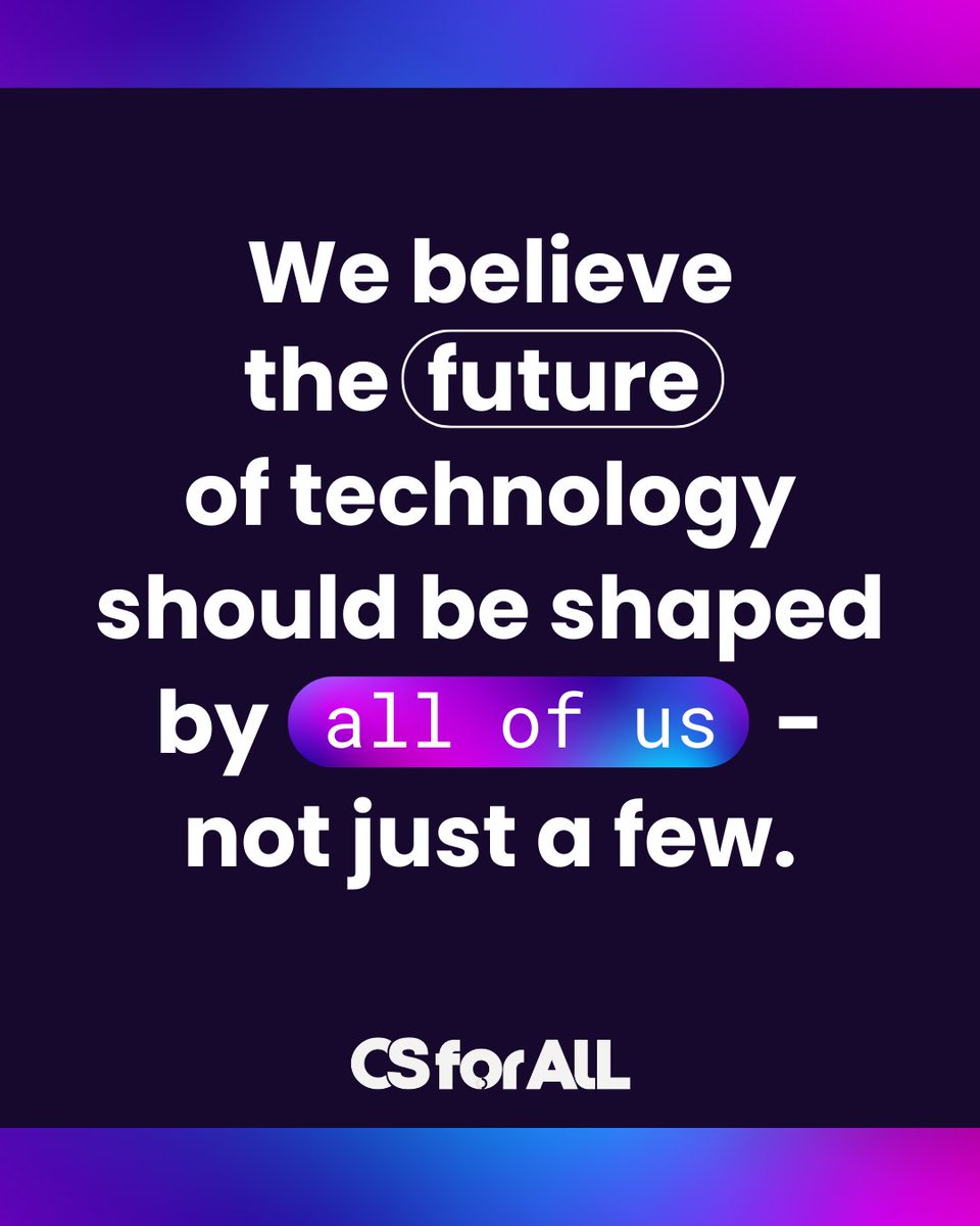 CSforALL's tweet image. The power of tech shouldn’t belong to the loudest voice, biggest budget, or most connected zip code.
We're working to ensure every student sees themselves as a creator, not just a consumer—because when we widen the pipeline, we widen the possibilities. #CSforALL
