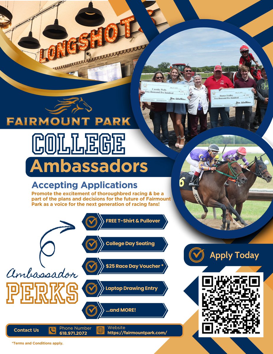 FairmountPk's tweet photo. 🎓🐎College Day at Fairmount Park is Tues, Sept 30!

🎟️ Drawings after every race for college students (must show college ID).
💻 Prizes include a MacBook, $1,000 scholarship &amp; more!

👉 Apply to be a College Ambassador: https://t.co/2wzl1iMU90

#CollegeDay #FairmountPark #WinBig https://t.co/L7hzvu6f1x
