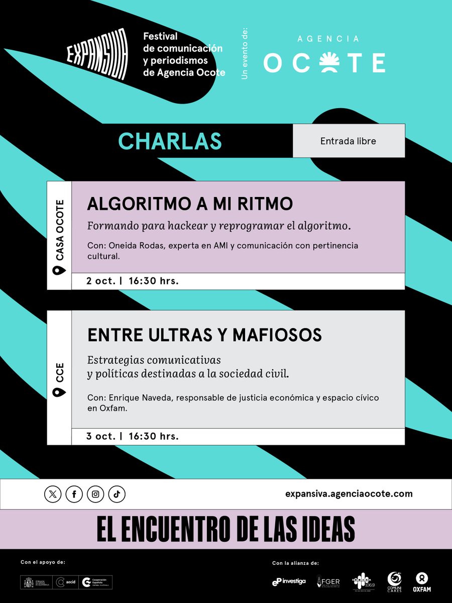 CCEGUATEMALA's tweet photo. El Festival #Expansiva está llegando 🚀, organizado junto @AgenciaOcote.

➡️ Con actividades sobre comunicación y periodismo 🗞️, dirigidas a comunicadores, periodistas, artistas y organizaciones sociales de Guatemala y Mesoamérica. https://t.co/lcOYSPdIYm