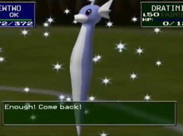 PokemonGems's tweet image. the way dratini faints in pokemon stadium 💀