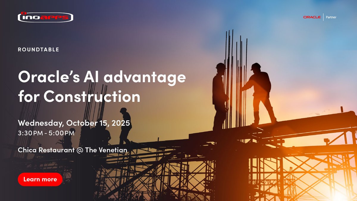 🚧 Join us at Oracle AI World for a construction and engineering- focused r🚧 Join us at Oracle AI World for a construction roundtable with Oracle’s Brad Zanette! We’ll explore how AI + Oracle tech extend SaaS apps for industry needs.
🔗 ow.ly/r2V650X2b2J