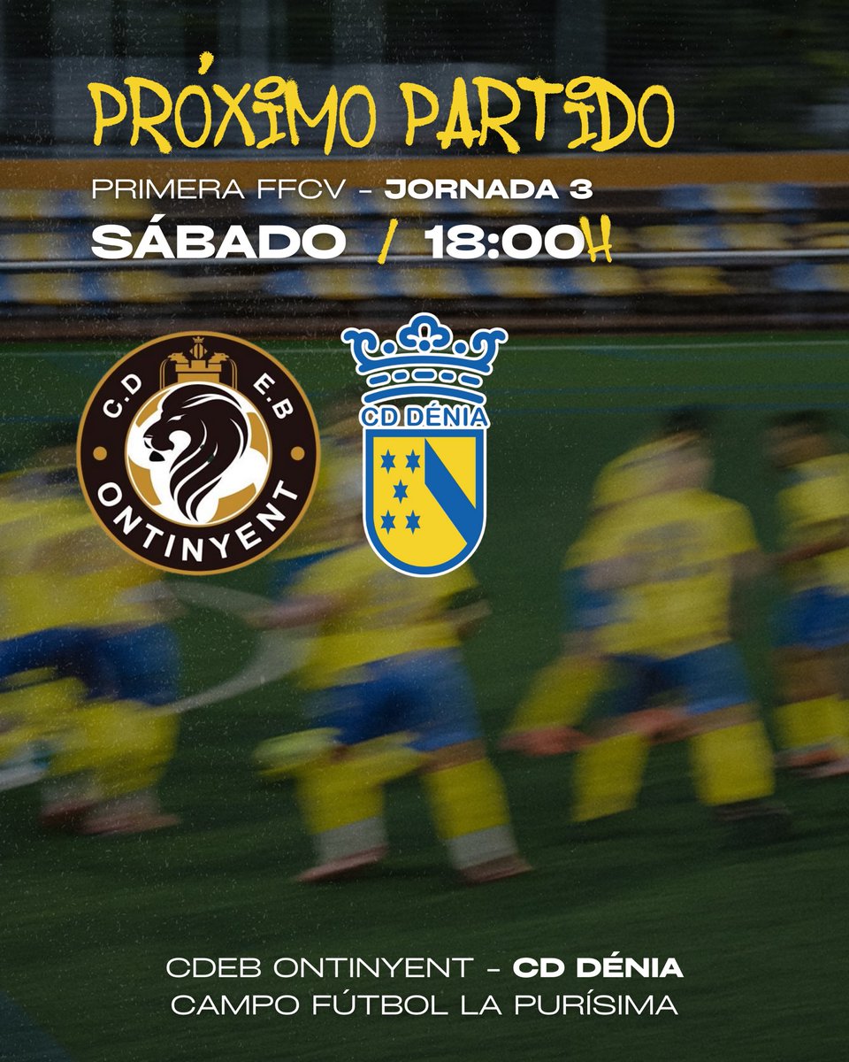 Muchas ganas de lograr la segunda victoria de la temporada. 

👀🧠 Mirada y cabeza puestas en el partido del sábado. 

📍Ontinyent | Campo La Purísima
🕠 18:00h | CDEB Ontinyent 🆚 CD Dénia

💛💙 #AmuntDenia #CridemAlsValents