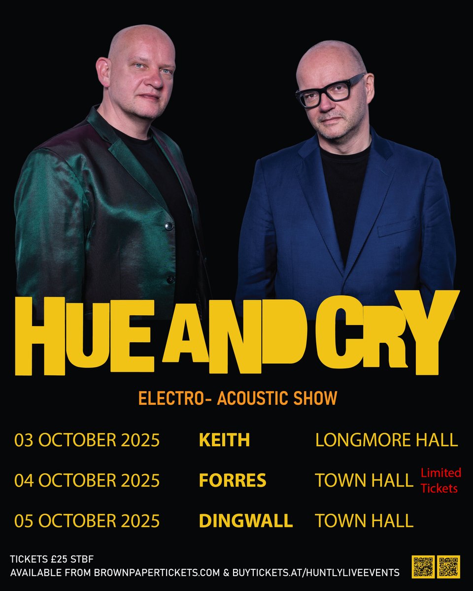We're taking the Electro/Acoustic train to the North of Scotland next weekend with shows in Keith, Forres &amp; Dingwall on the map! Make sure you've got your tickets to the show of your choice here 🎶 hueandcry.co.uk/live/
