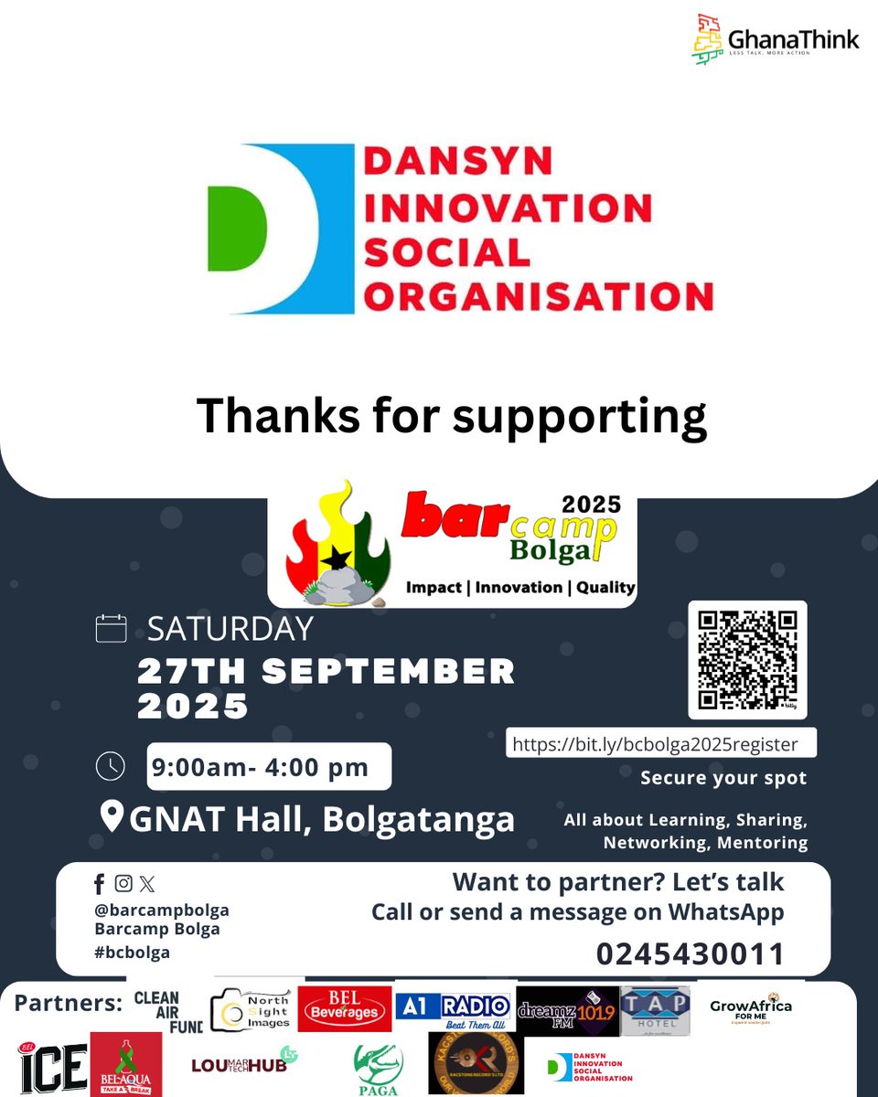 BarcampBolga's tweet image. Dansyn Innovation Social Organisation (#DansynISO) is a #nonprofit organization in #Bolgatanga, #UpperEast Region, #Ghana. @DansynSocial focuses on supporting #youthentrepreneurship &amp;amp; building #IT capabilities for youth &amp;amp; women.

Come learn more &amp;amp; from them @ #bcbolga 2025