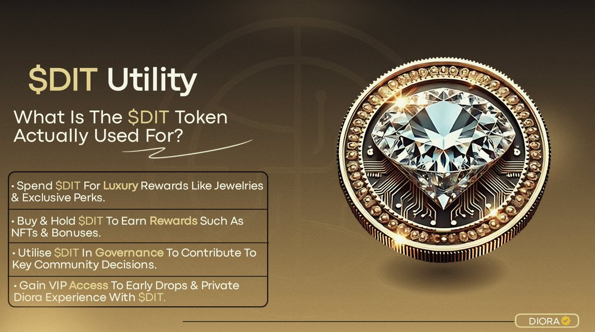 DIORA_social's tweet image. Think of $DIT as a special membership token for DIORA.
By owning or spending it, you get:
• Luxury perks (like jewelry &amp;amp; exclusive gifts).
• Bonuses &amp;amp; NFTs just for holding.
• Voting power to help decide DIORA’s future.
• VIP access to early product launches &amp;amp; private…