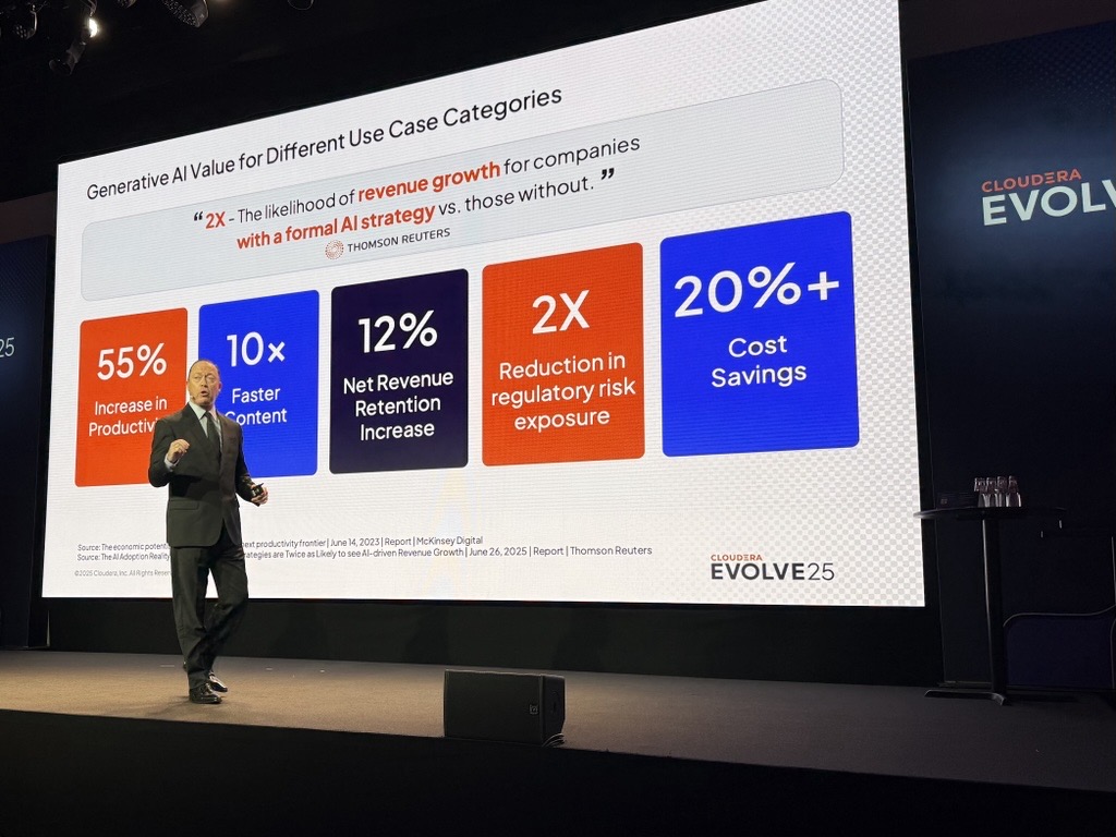 cloudera's tweet image. #EVOLVE25 in NYC has begun! Our leadership team shares Cloudera’s bold vision for bringing AI to your data, wherever it lives.

“You can expect more innovation in the next 12 months than you’ve seen from Cloudera in the past 5 years.” - @FrankODowd, Chief Revenue Officer.
