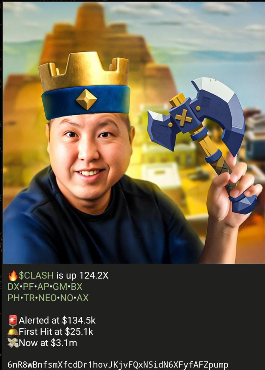 whalebuybot's tweet photo. Crypto YouTuber @CryptosR_Us, who has 800K subscribers, is known for providing market updates and analysis. He recently launched $CLASH on https://t.co/mFHRJz3fWM, inspired by his favorite game, Clash Royale.

He is hosting weekly Friday tournaments with $SOL prizes for the winners and raffles for $CLASH holders, while streaming on @pumpdotfun 

We found $CLASH early at just $25K. It has since skyrocketed to 124x, reaching a market cap of $3.0M.

Join Us.
👉 https://t.co/QKvNsMlWxV

6nR8wBnfsmXfcdDr1hovJKjvFQxNSidN6XFyfAFZpump.