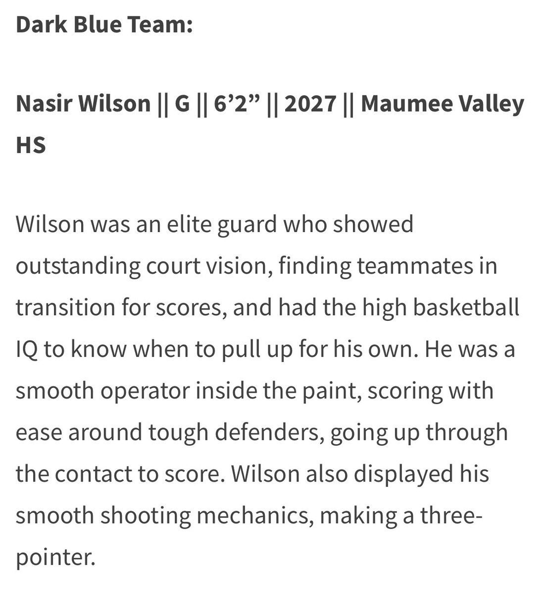 2027 <a href="/Nasirw09/">Nasir Wilson</a> had a good showing at the <a href="/ToledoTop_64/">Toledo Top 64</a>  thanks to <a href="/SportsKee1/">KeeOnSports</a> for the write-up. Nas is looking to have a big Junior year and will be on college coaches radars. 
<a href="/MVHawksHoops/">Maumee Valley Country Day Boys Basketball</a> <a href="/PrepHoopsOH/">Prep Hoops Ohio</a> <a href="/shane25garcia/">Shane Garcia</a>