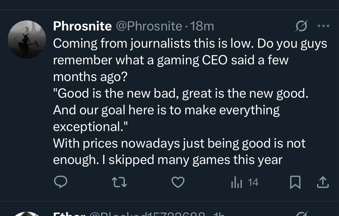 #GhostOfYotei  is currently at 87 on Metacritic and fools post this stuff… this says is “unless a game is rated exceptionally I don’t play it… I don’t play many games - good for me!” 😂