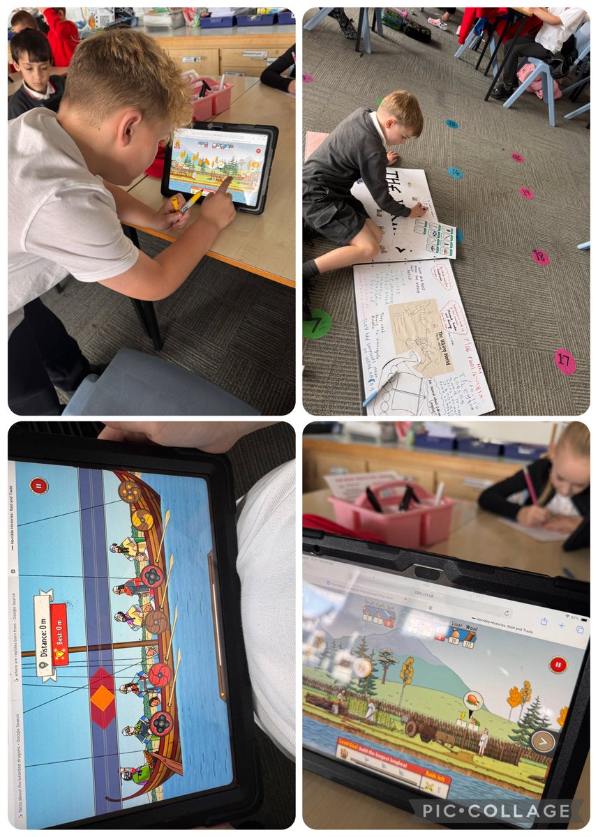 MrsMcLarenC's tweet photo. Using the iPads to play a BBC Bitesize Viking Game. We can collect tokens to build a longship. We also updated our floorbook with some information we found out from playing the game. #enquirybasedlearning https://t.co/ZhXiBOVrJf