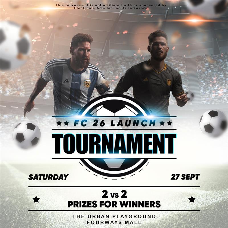 ⚡⚽ The FC26 Launch Tournament is happening this Saturday, 27 Sept at Urban Playground, Fourways Mall! 🎮🔥

Catch the action as players battle for launch glory 🏆👑

#RGBGaming #FC26 #Esports #FourwaysMall