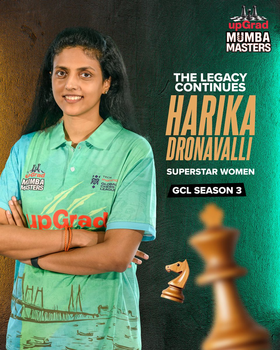 umumba's tweet image. No gambits, no doubts when she’s moving the pieces 🔥
Harika signs on for another season in the Superstars Women category 💚

#upGradMumbaMasters | #आमचीMumba | #TechMGCL ⁦@HarikaDronavali⁩