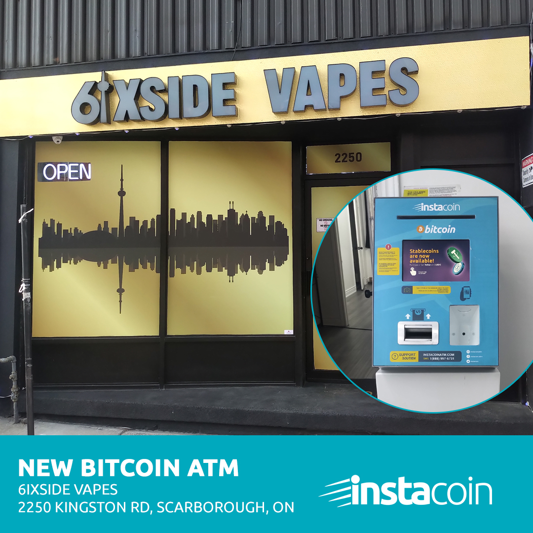 Hey Scarborough, we've got a new Bitcoin ATM @ 6ixSide Vapes (📍2250 Kingston Rd). Buy 8 cryptocurrencies with cash:   
instacoinatm.com/bitcoin-toront…