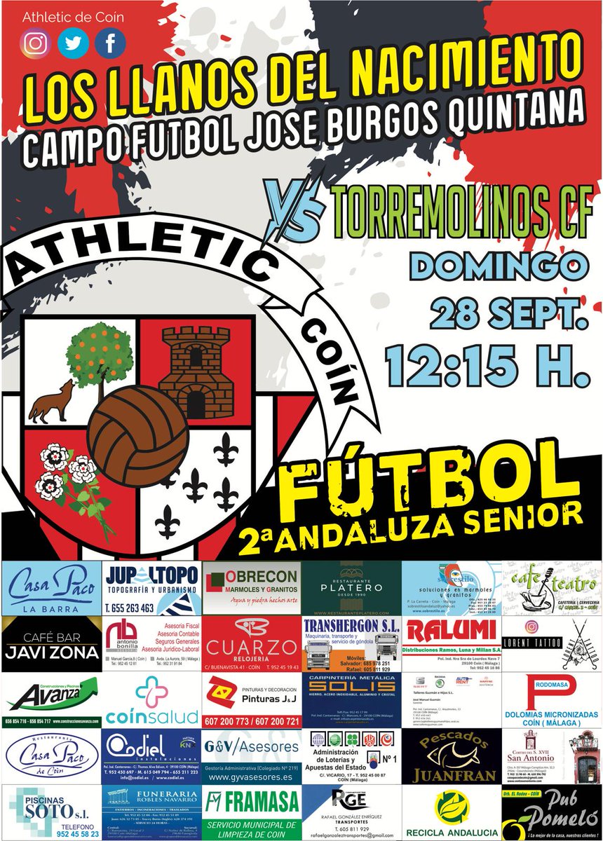 Este domingo nos visita el líder.

A partir de las 12:15 h, en el Burgos Quintana, el Athletic recibe al Juventud de Torremolinos en busca de tres puntos muy importantes.

No será fácil, pero con tu apoyo lo conseguiremos.

¡ Vamos Athletic!