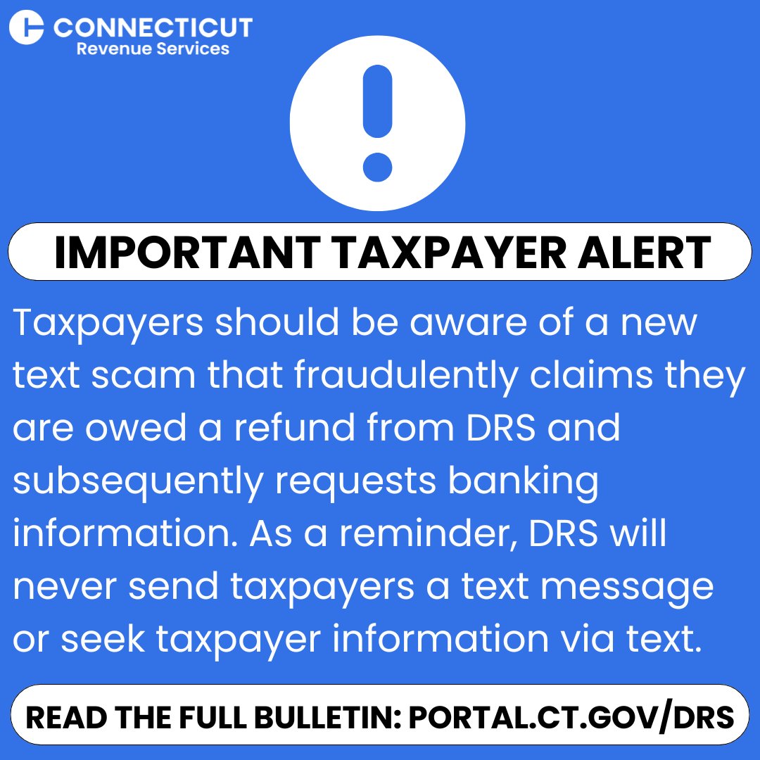 We're alerting taxpayers of a scam involving fraudulent text messages. Remember, DRS will never text taxpayers and request personal information. ow.ly/yEcm50X2g7M