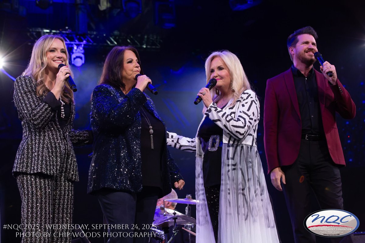 NQConline's tweet image. Wednesday night photo recap! Pictured: The Hoppers, Endless Highway, Mark Trammell Quartet  and Karen Peck &amp;amp; New River. #nqc2025 #gospelmusic