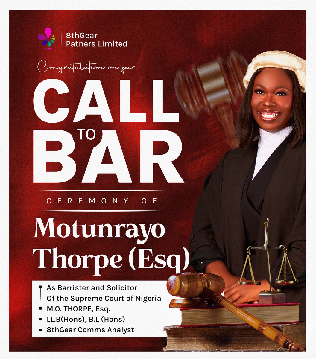 ⚖️✨ Big Congratulations to our Comms Analyst, Motunrayo Thorpe Esq., on her Call to the Nigerian Bar! 🎉
Your hard work &amp; resilience have paid off, here’s to a future of excellence &amp; impact. 🌟

The LAWYER!