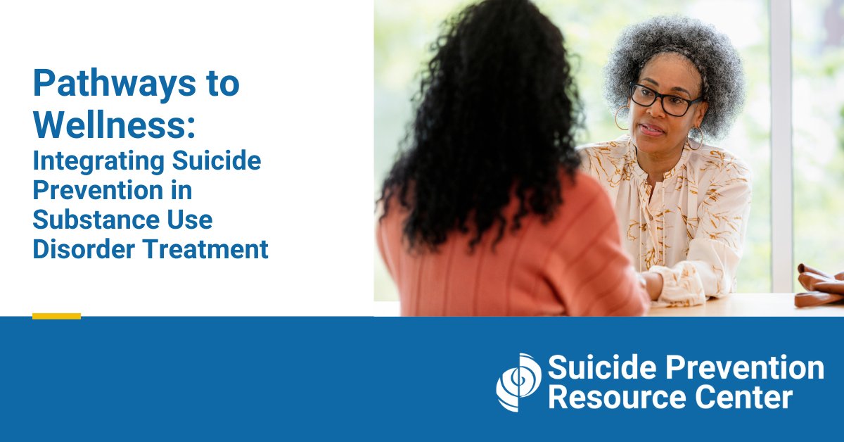 The Suicide Prevention Resource Center (SPRC) has just released guidance on integrating suicide prevention in substance use disorder treatment.

Click the link to learn more and get resources for applying the guidance in your practice: ow.ly/3IMM50X18E4