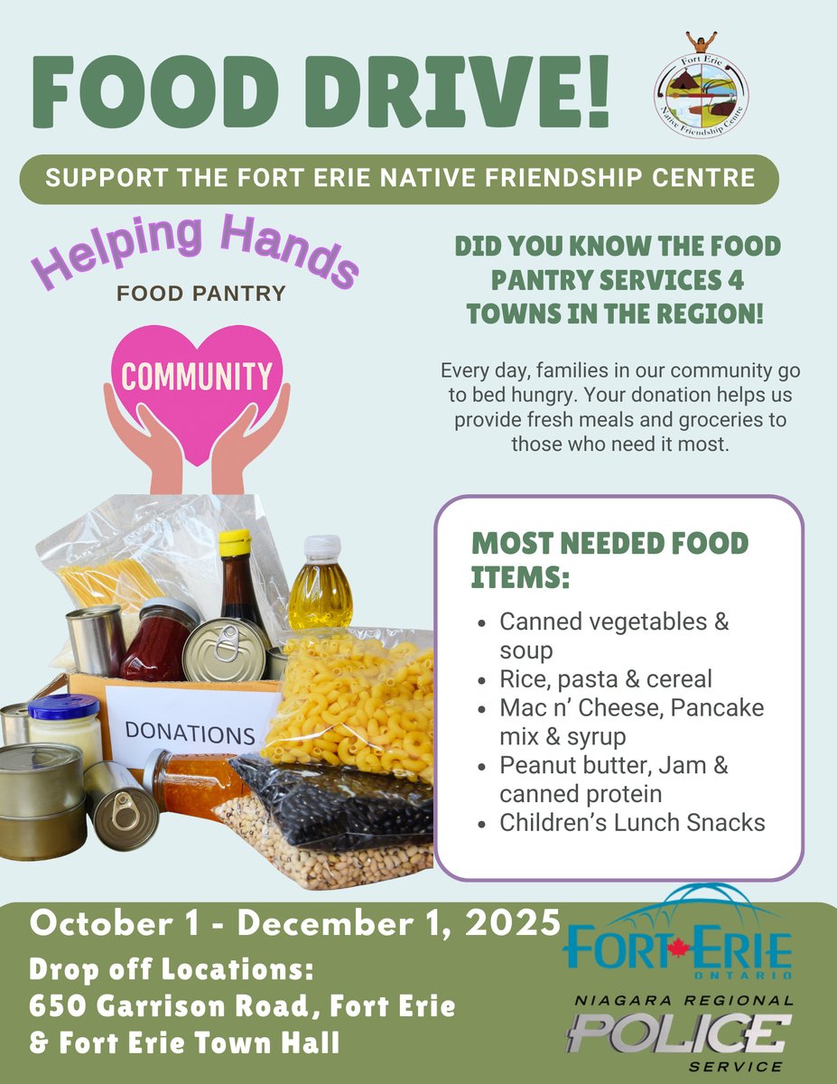 Help fill the food pantry at the Fort Erie Native Friendship Centre -

Details below: