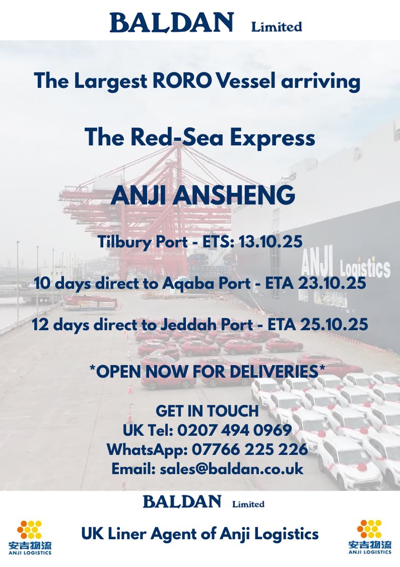 baldanltd's tweet photo. ANSHENG VESSEL - NOW OPEN - RED-SEA EXPRESS ⚓🇯🇴🇸🇦 https://t.co/mI0rNBxr2U