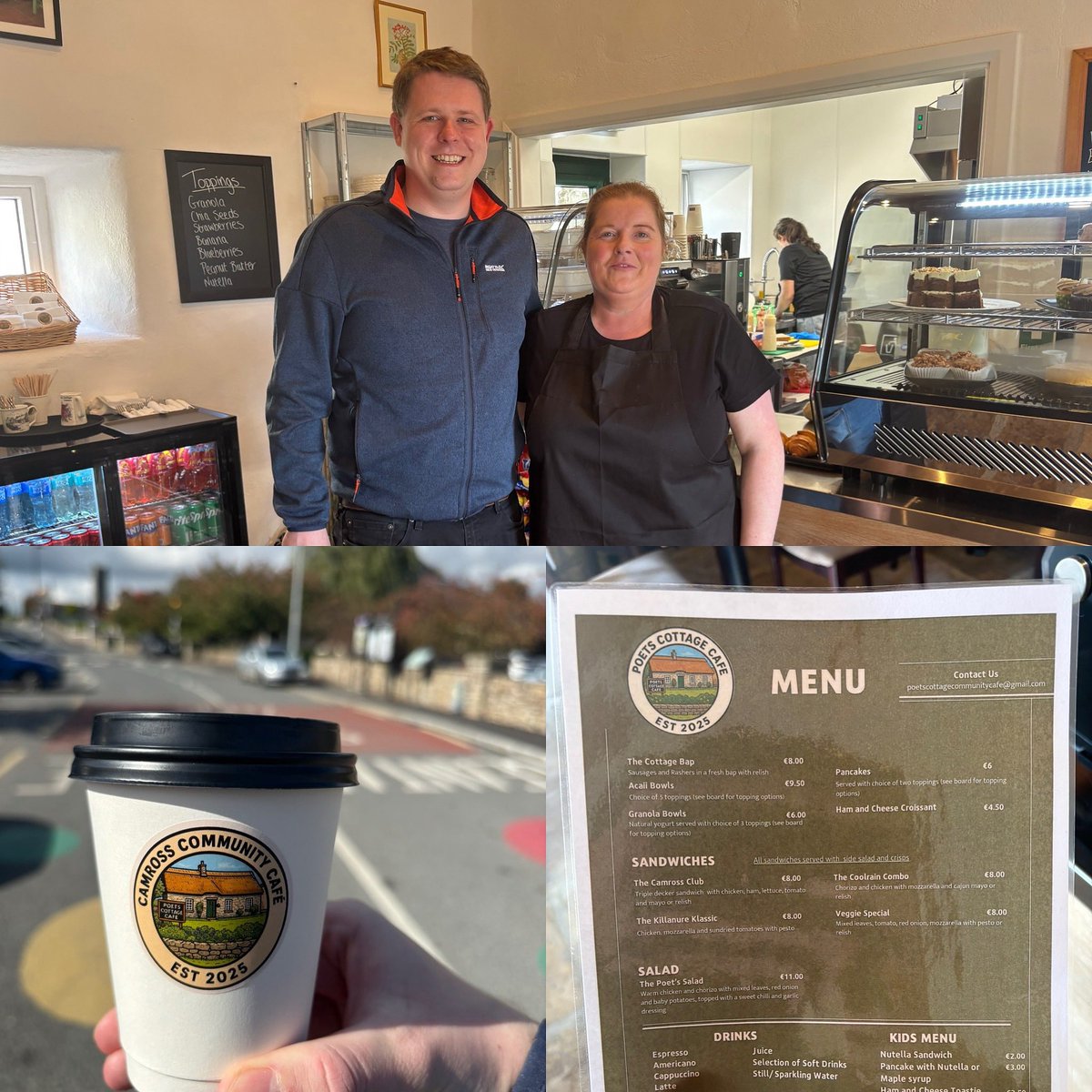 ☕️ Great to visit Camross Community Cafe this morning for their first day in business! 

The Poet’s cottage looks fantastic, with an exciting menu and delicious hot drinks.

Best of luck to Ailish, Geraldine and all the team!

Make sure and call in!