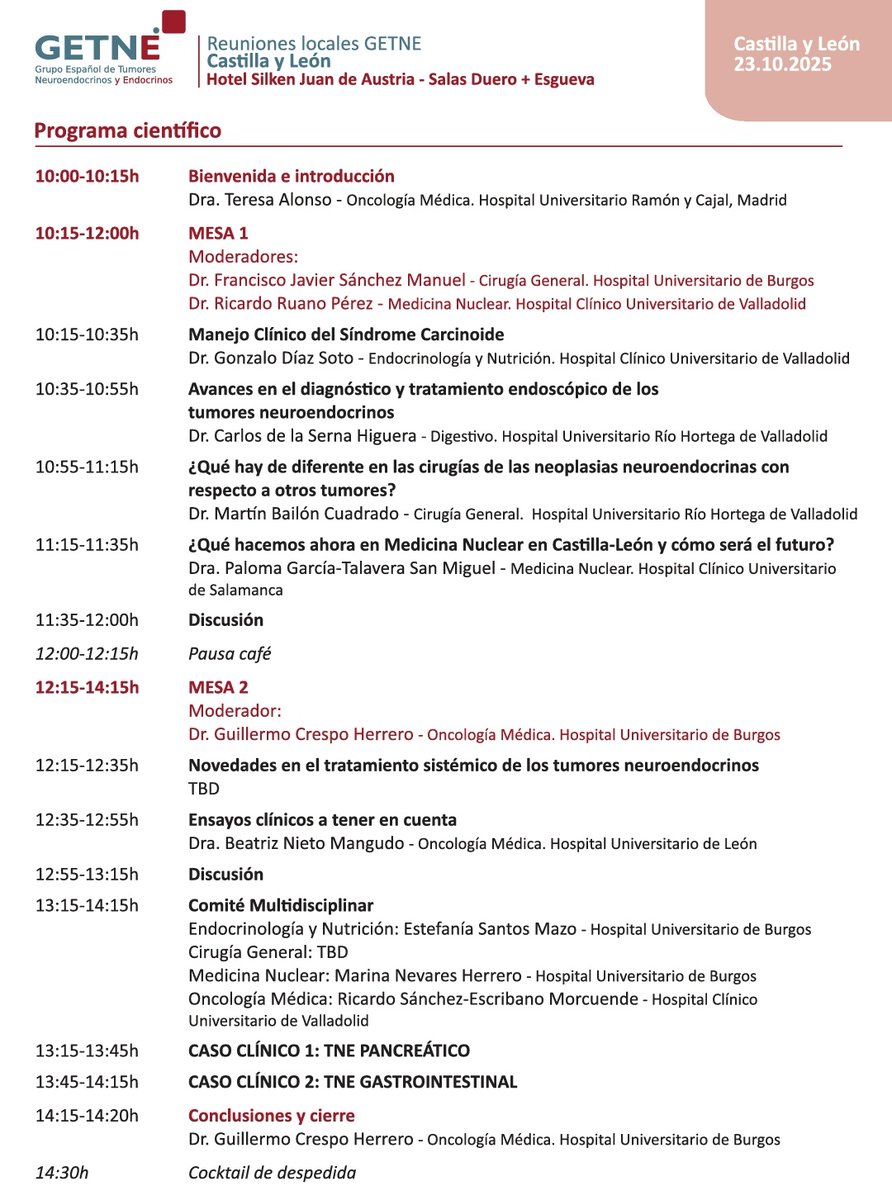 GrupoGetne's tweet photo. Ya puedes añadir a tu agenda los próximos eventos #GETNE25 del mes de octubre:
✅️23/10: Reunión local Castilla León
✅️27/10: GETNE Academy (PRRT)
✅️30/10: Reunión ICO Hospitalet
Y del 17-20 de octubre #ESMO25 ‼️ https://t.co/OmSc0wYACj