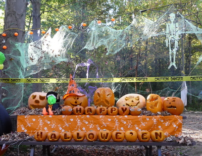It is less than a month until Witches in the Woods! 👻 

Join us from October 17 to 19 for a weekend of spooky activities in the park! 

Sites are booking quickly, so don't miss out 🎃 

[image 1]: Halloween-themed display with pumpkins carved to say 'Happy Halloween'.