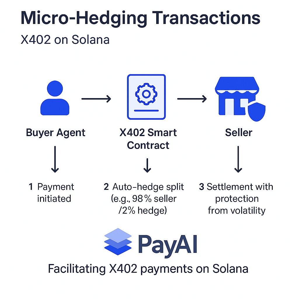 Starting a daily series of 101 x402 use cases!

Use case n1: Finance &amp; DeFi - Micro-Hedging with x402 on Solana

Every payment can now protect itself against volatility.
Here’s how it works with PayAI x402 facilitator:
1️⃣ Buyer pays
2️⃣ x402 smart contract auto-splits (98% seller