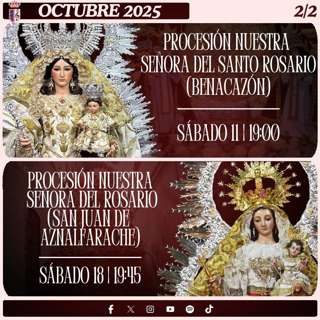 En este mes de octubre, también se #SienteLasNieves

😁 El primer fin de semana siempre junto a nuestra <a href="/Hdad_Rosario/">Hdad. Ntra. Sra. Del Rosario Coronada</a>, un reencuentro con la querida <a href="/CaridadSanLucas/">Caridad de San Lucas</a> y las procesiones vecinas con  nuestras <a href="/ROSARIO_Benaca/">ROSARIO Benacazón</a> y <a href="/RosariodSJuan/">HdadRosario</a>