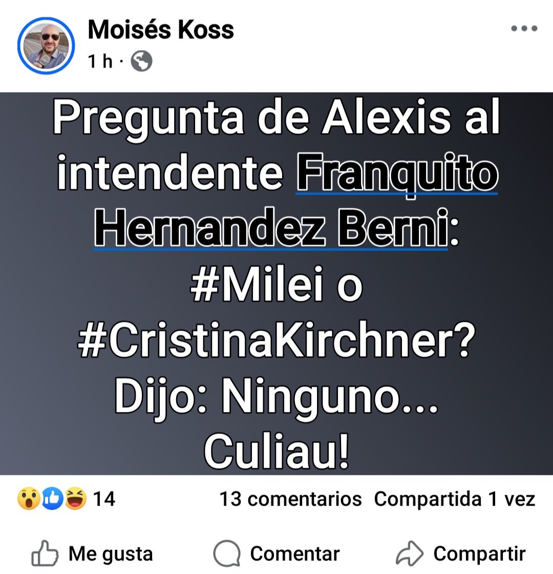 Presidente del Partido de la Victoria de Salta e Intendente de Tartagal Franco Hernandez Berni en una entrevista radial en radio Infinito negándola a <a href="/CFKArgentina/">Cristina Kirchner</a>. 
Listo Pepe cerrame la 8! 
(Aquí la publicación del periodista salteño <a href="/MoisesKoss/">Moisés Koss</a> muy molesto)