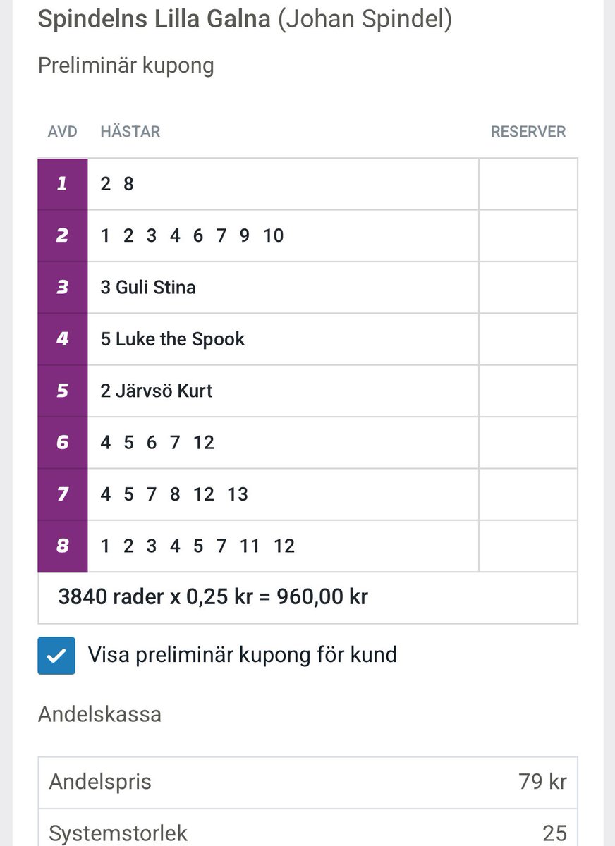 🟣 Torsdag och extraomgång V86-xpress med sina 2 banor där Bergsåker , delar  omgången med Örebro !

Vi laddar vi upp för en trevlig omgång där starten går kl20:30– missa inte!

Det är upplagt för fina lopp och vi går för 8 rätt och stor utdelning! 🔥💰
Köp en andel redan nu och